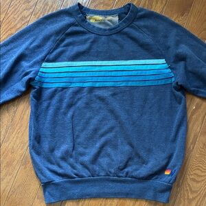 Aviator Nation Navy and Teal Striped Crewneck Sweater